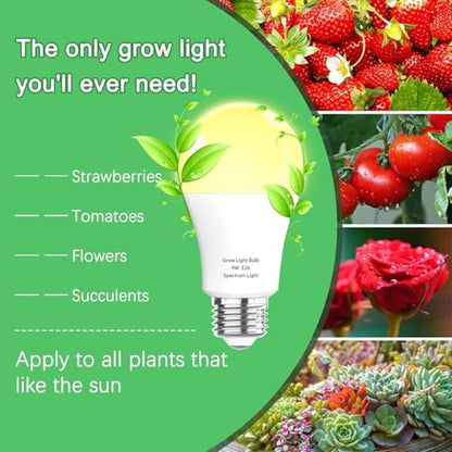6 Pack Full Spectrum Grow Light Bulbs,A19 Grow Lights for Indoor Plants,Dimmable E26 9W Grow Bulb Replace up to 100W,Plant Lights for Indoor Growing,Flowers,Greenhouse,Indore - size: 6 Count (Pack of 1)