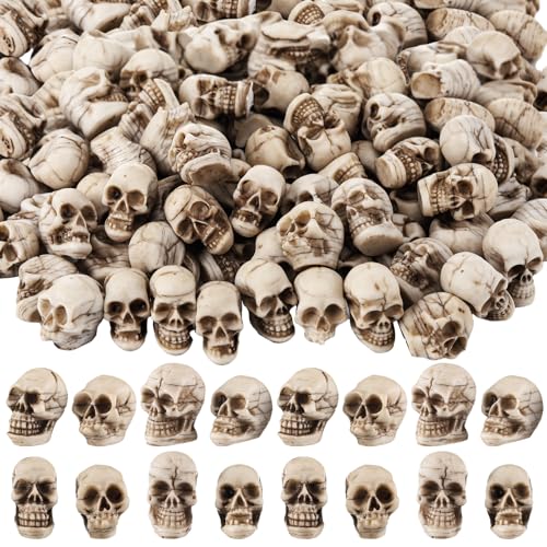 Arrowbash 100 Pcs Mini Skull Figurines Bulk Small Halloween Skeleton Head Statues Miniature Resin Skull Decoration Realistic Fake Human Skeleton Head Figure for Halloween Party Favors Home Table Decor - style: Skull