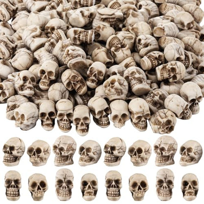 Arrowbash 100 Pcs Mini Skull Figurines Bulk Small Halloween Skeleton Head Statues Miniature Resin Skull Decoration Realistic Fake Human Skeleton Head Figure for Halloween Party Favors Home Table Decor - style: Skull