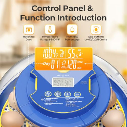 18 Egg Incubators for Hatching Eggs, 360° View with Automatic Egg Turning & Humidity Control, Built-in Egg Candler for Hatching Chicken, Duck, Goose, Quail, Ideal for Home, Classroom, Laboratory, Farm