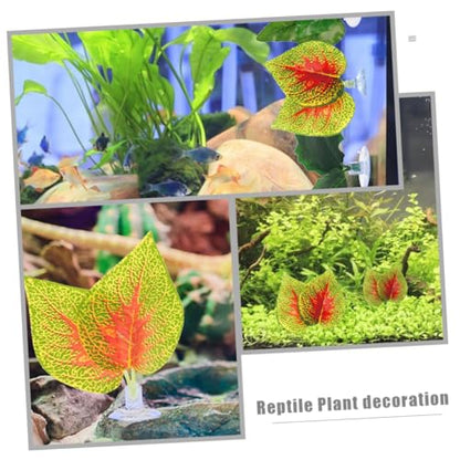 PRETYZOOM Artificial Aquarium Plants 4pcs Purple Perilla Leaf with Suction Cups, Plastic Terrarium Simulated Plant Ornament for Fish Tank Landscaping and Reptile Tank Decoration