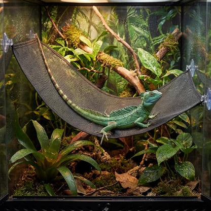 Bremorou Bearded Dragon Hammock Reptile Hammock with Suction Cups, Breathable Climbing Net Lounger for Lizard Gecko Snake Hermit Crab and Chameleon Reptile Tank Accessories Rectangle Black
