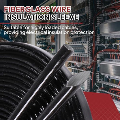 Silicone Fiberglass Sleeve Heat Shield Wire Protective High Temperature Electrical Insulation Self-extinguishing Black (5/16"-16ft) - style: 5/16"-16ft