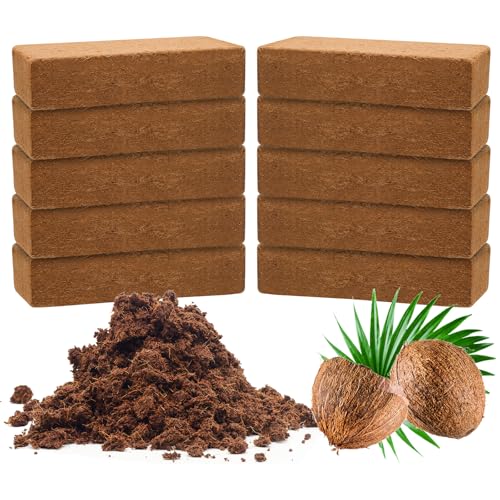 10 Pack Premium Coco Coir Bricks, Coco Coir for Plants, Coconut Fiber Substrate with Low pH & EC, Organic Coconut Fiber for Indoor & Outdoor Gardening and Potting Mix