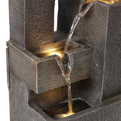 Alpine Corporation ZDQ110 19" Indoor/Outdoor Multi-Tier Water Fountain with LED Lights – Cascading Waterfall Feature for Gardens, Patios, Yards, and Home Décor, Gray - style: 19"H - Gray 5-Tier w/ LEDs