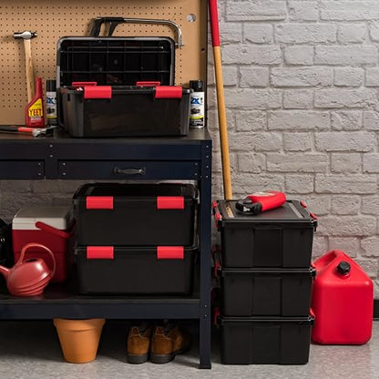 IRIS USA WeatherPro 31 Qt Storage Bins with Lids, 6 Pack, BPA-Free Plastic Gasket Box with Tight Latch and Seal, Stackable Nestable Tote Tub - Black/Red - size: 31 Qt. - 6 Pack