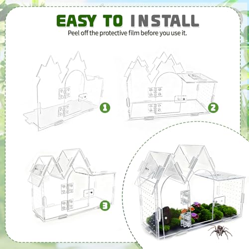 Jumping Spider Enclosure, 9.5" x 3.9" x 6.7" Acrylic with Magnetic Door Transparent Enclosure for Reptile Tarantula Jumping Spider Gecko Amphibians Chameleon