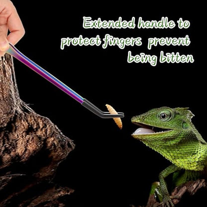 OLIISS Stainless Steel Reptile Feeding Tongs with Rubber Tip - 10.6" Straight & Curved Tweezers for Aquariums & Crafts - Feeder Tools for Bearded Dragons & Lizards - Terrarium Tank Supplies - 2 Pack - size: 10.6 Inch