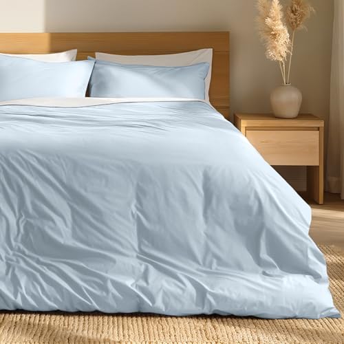 Bare Home 100% Organic Cotton Queen Duvet Cover Set - Crisp Percale Weave - Lightweight & Breathable - Cooling Duvet Cover Set (Queen, Winter Blue) - color: 08 - Winter Blue (No Comforter), size: Queen