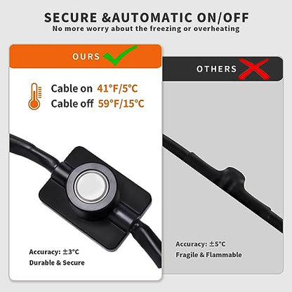 60FT Heat Tape for Water Pipes Freeze Protection IP65 Waterproof 8W/FT 110V BDDFOTO Heat Cable With GFCI Protection and Thermostat,Self-Regulating Pipe Heater for Roof/RV/Water Storage Tank - style: 60 FT