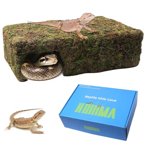 Mossy Cave Hide for Reptiles, Yellow Color Lizard Moss Hideout with Safe Shelter, Snake Cave Hut for Themed Terrarium Ideal for Gecko Hamster Snake to Rest & Hide