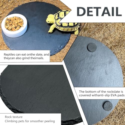 Reptile Basking Platform 2PCS 7.8IN Turtle Rock Slate Plate Feeding Plate Food Bowl Dish Tortoise Bathing Resting Terrace for Lizard Bearded Dragon Chameleon Gecko Snake Frog Newt - size: 7.8inch(2pcs)