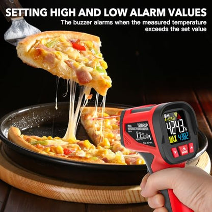 Infrared Thermometer Gun - TEMIRUP Non-Contact Digital Laser Temperature Gun with Color LCD Display for Cooking, Griddle, Engine, HVAC, IR Temp Gun with Adjustable Emissivity,-40℉~1202℉(-40℃~650℃) - color: Red -40℉~1202℉(-40℃~650℃)