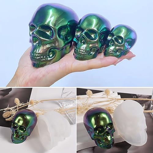 3D Skull Resin Molds, 3 Sizes Silicone Skeleton Epoxy Moulds, Skull Head Silicone Mold for Resin Casting,DIY Craft, Clay, Candle Wax Making, Halloween Home Decor