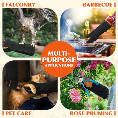 HANDLANDY Animal Handling Gloves, Bite-Proof, Scratch-Resistant, Pet Gloves for Dogs, Cats, Falconry, Gardening - color: Black, size: 16 Inches