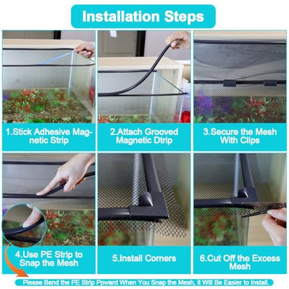 Magnetic Aquarium Cover Lid, DIY Fish Tank lid Anti-Jumping net Cover mesh Terrarium lid Aquarium Hood，Adjustable Size Fit Tank Size Max 35''X19''