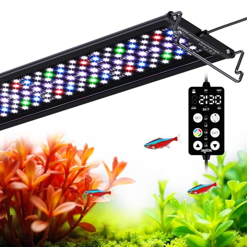SEAOURA Full Spectrum Aquarium Light, 24/7 Custom Timer, Power-Off Memory, 36-42in 7-Row LED Fish Tank Lights, 8 Colors, 20 Brightness, Day & Night Cycle, Adjustable Mount for Freshwater Plant Growth - size: For 36-42in