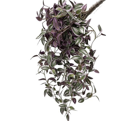 2Pcs 29.5" Artificial Wandering Jew Plants Faux Hanging Eyebrow Vine Purple Realistic Silk Fake Eyebrow Leaves Flowers for Home Office Wall Indoor Outdoor Garden Party Decoration
