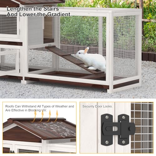 Rabbit Hutch Indoor Bunny Cage Outdoor Bunny House Wooden 60" Large Guinea Pig Cages with 3 Pull Out Trays & 4 Access Doors