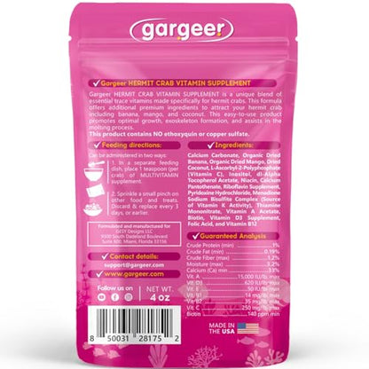 Gargeer 4oz Hermit Crab Multi-Vitamin Supplement. Premium Trace Minerals, Promote Growth, Exoskeleton Formation, Support Molting Process. Enjoy! - size: 4 Ounce (Pack of 1), style: Multi-Vitamin