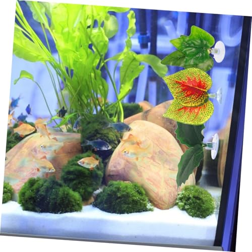 BESPORTBLE 4pcs Aquarium Fake Plants Purple Perilla Leaf Artificial Aquarium Decor with Suction Cups, Plastic Terrarium Plants Ornament for Fish Tank and Reptile Habitat