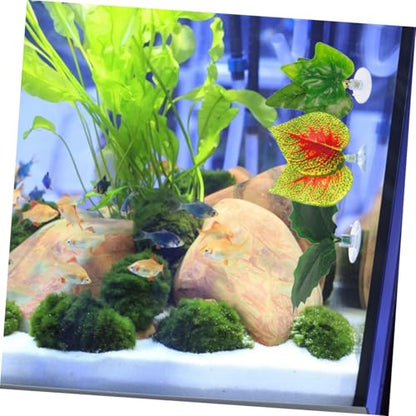 BESPORTBLE 4pcs Aquarium Fake Plants Purple Perilla Leaf Artificial Aquarium Decor with Suction Cups, Plastic Terrarium Plants Ornament for Fish Tank and Reptile Habitat
