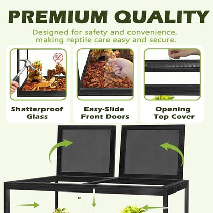 PROLEE Reptile Tank, 82 Gallon Beard Dragon Tank, Tempered Glass Reptile Encloure and Snake Tank with Locking Design for Lizard,Gecko,Chameleon (48"X19.5"X19.5",Black) - color: Black, size: 82 Gallon (48x19.5x19.5 Inch)