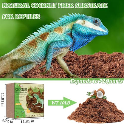Riare 10LBS Natural Coconut Fiber Substrate for Reptile- Premium Compressed Coconut Husk Terrarium Bedding for Reptile, Tortoise, Frogs, Snakes, Hermit Crabs, Burrowing Animals - color: 1 Pack-10LBS