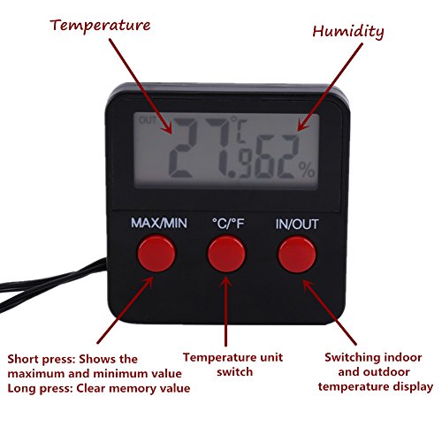 Reptile Vivarium Terrarium Thermometer Hygrometer with Remote Sensor