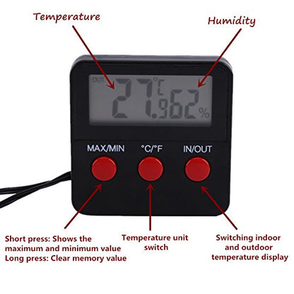 Reptile Vivarium Terrarium Thermometer Hygrometer with Remote Sensor