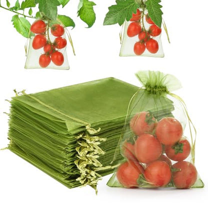 100Pcs Fruit Protection Bags, 4×6inch Fruit Netting Bags for Fruit Trees, Green Fruit Netting Cover Drawstring Mesh Bags Pest Barrier for Strawberry Blueberry Small Fruit - color: Green
