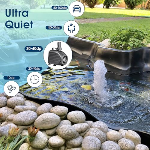 NFESOLAR Ultra Quiet Submersible Water Pump 1200GPH Size 6.7Lx4.3Wx4.7H in | 100W Pond Pump with Dry Burning Protection, 10ft Cord, 11ft High Lift for Fountains, Waterfall, Hydroponics, Aquariums KF208 - size: 1200GPH
