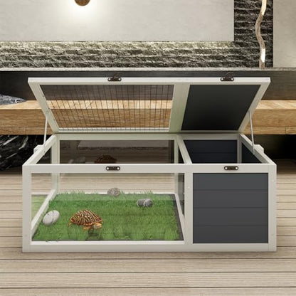 39.5＂Wood Tortoise House Indoor Turtle Habitat Reptile Cage for Small Animals Lizards, Geckos, with 2 Removable Waterproof Tray