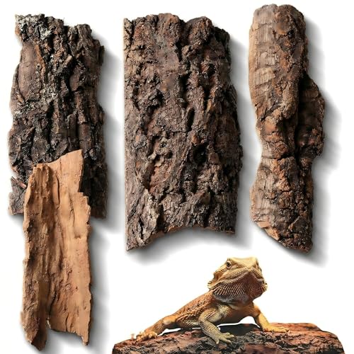 4pcs Reptile Bark Decor Wood,Natural Cork Bark, Bark Cork Hides Water Bark Flats Decor,Reptile Bark Cork Wood Bark Terrarium for Bearded Dragon Lizard Geckos Tortoise Random Shape Random Size Deliver