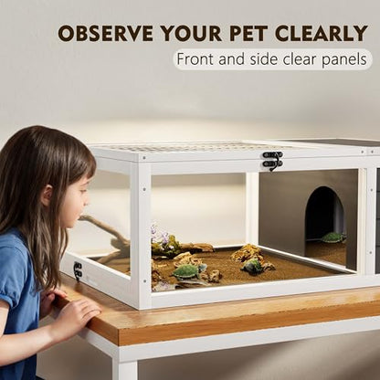 Outdoor Tortoise Enclosure, 39'' Tortoise Habitat with 2 Tray, Box Turtle Cage Indoor for Small Animals Lizards, Wood