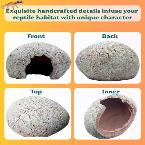 Dinosaur Egg Reptile Hide - Resin Cave for Leopard Gecko, Bearded Dragon & Small Snakes - Humid Hide, Shedding Aid & Terrarium Decor Tank Accessories (Small)
