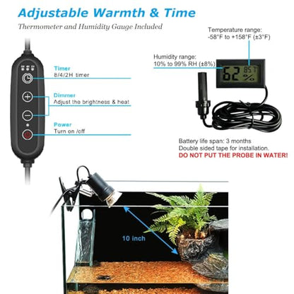DOMICA Smart Heat Lamp for Reptiles with Auto Timer (2/4/8 Hours) 50W UVA UVB Light Bulb, Dimmable Basking Spot Light, Pet Heating Lamp for Turtle, Lizard, Snake, Beared Dragon, Bird Cage