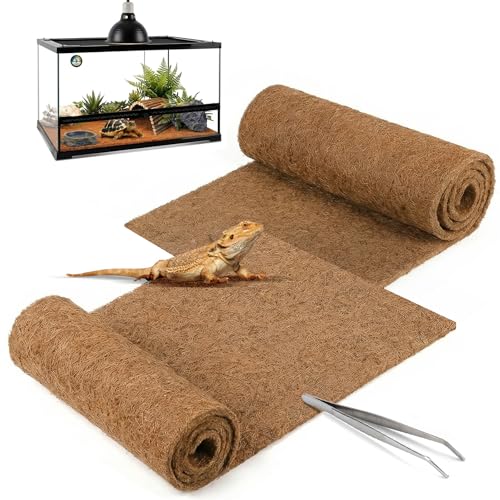 Reptile Carpet 30"x12" 2 PCS Coconut Fiber Mat for 20 Gallon Reptile Tank,Tortoise Habitat Bedding Liner for Snake,Turtle,Lizard,Bearded Dragon,Gecko Cage Accessories