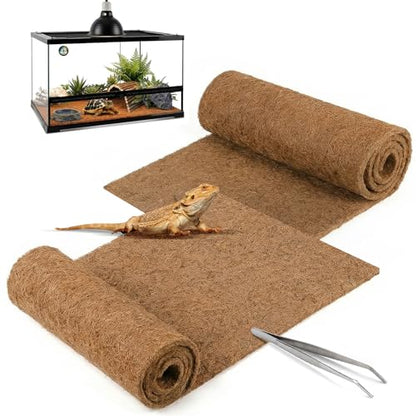 Reptile Carpet 30"x12" 2 PCS Coconut Fiber Mat for 20 Gallon Reptile Tank,Tortoise Habitat Bedding Liner for Snake,Turtle,Lizard,Bearded Dragon,Gecko Cage Accessories
