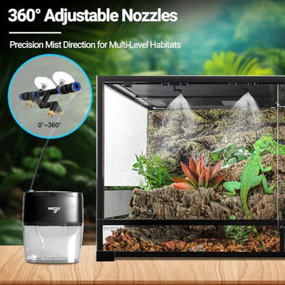 Reptile Mister Fogger, 800ml Portable Terrarium Misting System with 2 Nozzles for Reptile Tanks & Amphibian Enclosures - Black