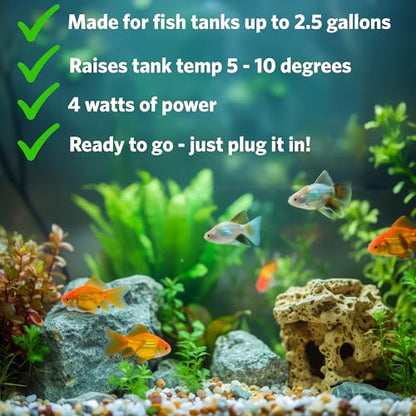 Hydor Betta Bowl Slim Fish Tank Heater, 4-watt, Measures 3" Round, Black; for Tanks 1-2.5 gallons - size: 4Watt, Round, up to 2.5 gal