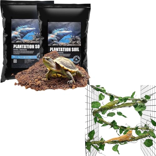 VCEPJH Loose Coconut Fiber Substrate 2 Pack Natural Coco Coir Reptile Bedding and Large Reptile Vines Thick Terrarium Plants 118 Inches Long Flexible Climbing Branch for Bearded Dragon Chameleon Gecko
