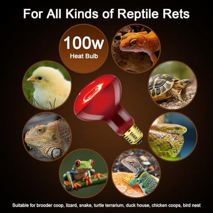 Red Reptile Heat Lamp Bulb,120V 100W Infrared Heat Emitter Red Heat Lamp for Reptile Amphibian, Infrared Basking Spot Light Bulb 2PCS - style: Infrared Basking Light Bulb 100W