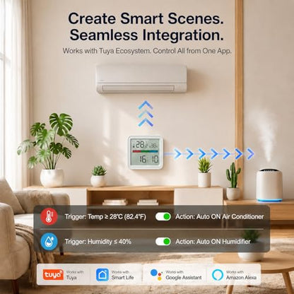 eMylo WiFi Thermometer Hygrometer, Smart Temperature Humidity Sensor with App Alerts Data Export, Alexa Compatible, LED Backlit Display, Indoor Monitor for Home Baby Room Greenhouse Wine Cellar