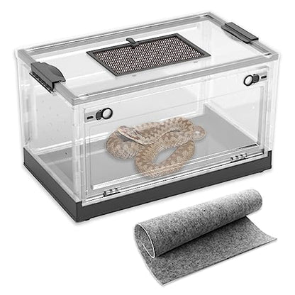 Dutiplus Large Snake Reptile Tank Amphibians Habitat Cages with Sliding Screen Top for Lizard, Gecko, Frog, Hamster Animals (21.65"x12.6"x12.2") (Black) - color: Black