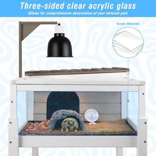 Gowoodhut Tortoise Habitat Tortoise Enclosure Tortoise House Reptile Habitat with Removable Legs Turtle Habitat for Indoors & Outdoors Lamp Holders Included Leakproof Tray Breeding Box Amphibians