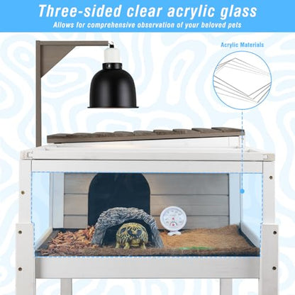 Gowoodhut Tortoise Habitat Tortoise Enclosure Tortoise House Reptile Habitat with Removable Legs Turtle Habitat for Indoors & Outdoors Lamp Holders Included Leakproof Tray Breeding Box Amphibians