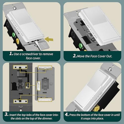 TOPGREENER Kalide Dimmer Paddle Light Switch, LED Slide Dimmer Switch, Full Range Dimming, Single Pole/3-Way, Dimmable 300W LED/CFL Lights, Neutral Wire Not Required, Wall Plate Included, White,1 Pack - color: White, size: Single Pole & 3 Way