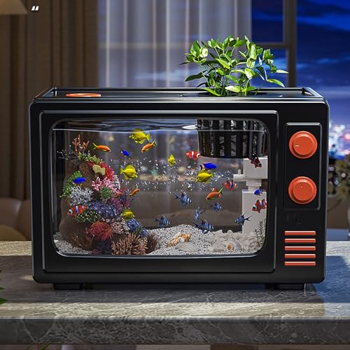 Fish Tank Aquarium, Aquarium Starter Kit with Self Cleaning Fish Tank Pump with Filteration, Water Circulation(Black) - color: Black