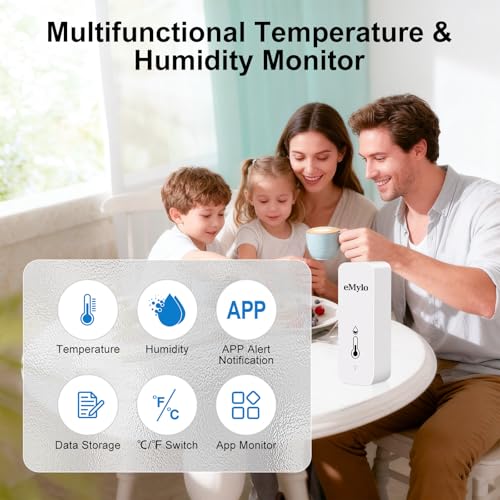 eMylo WiFi Thermometer Hygrometer, Wireless Indoor Temperature Humidity Sensor with App Alert, Free Data Storage Export, Smart Monitor for Home Greenhouse Bedroom, Compatible with Alexa (2-Pack)